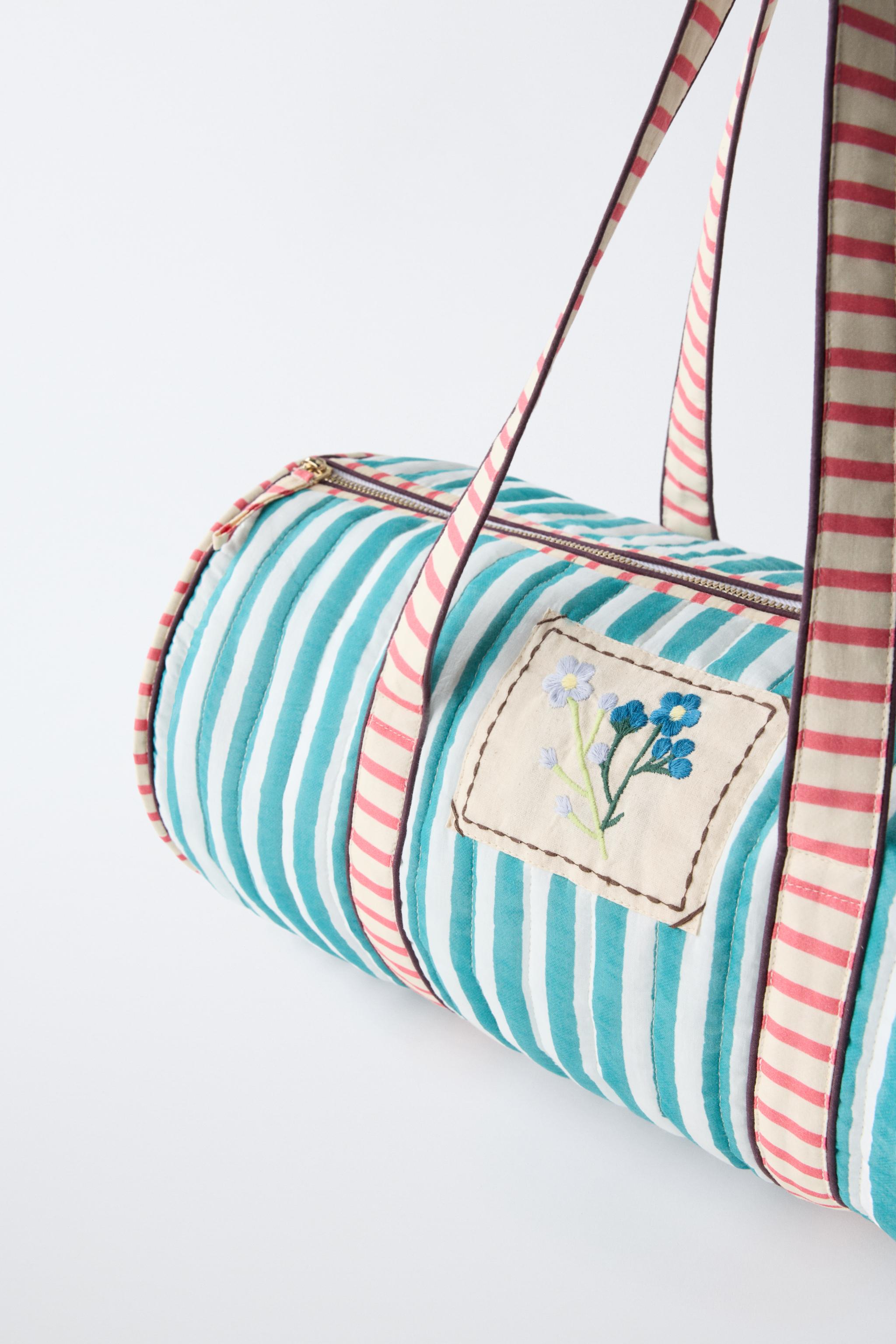 EMBROIDERED STRIPED BOWLING BAG